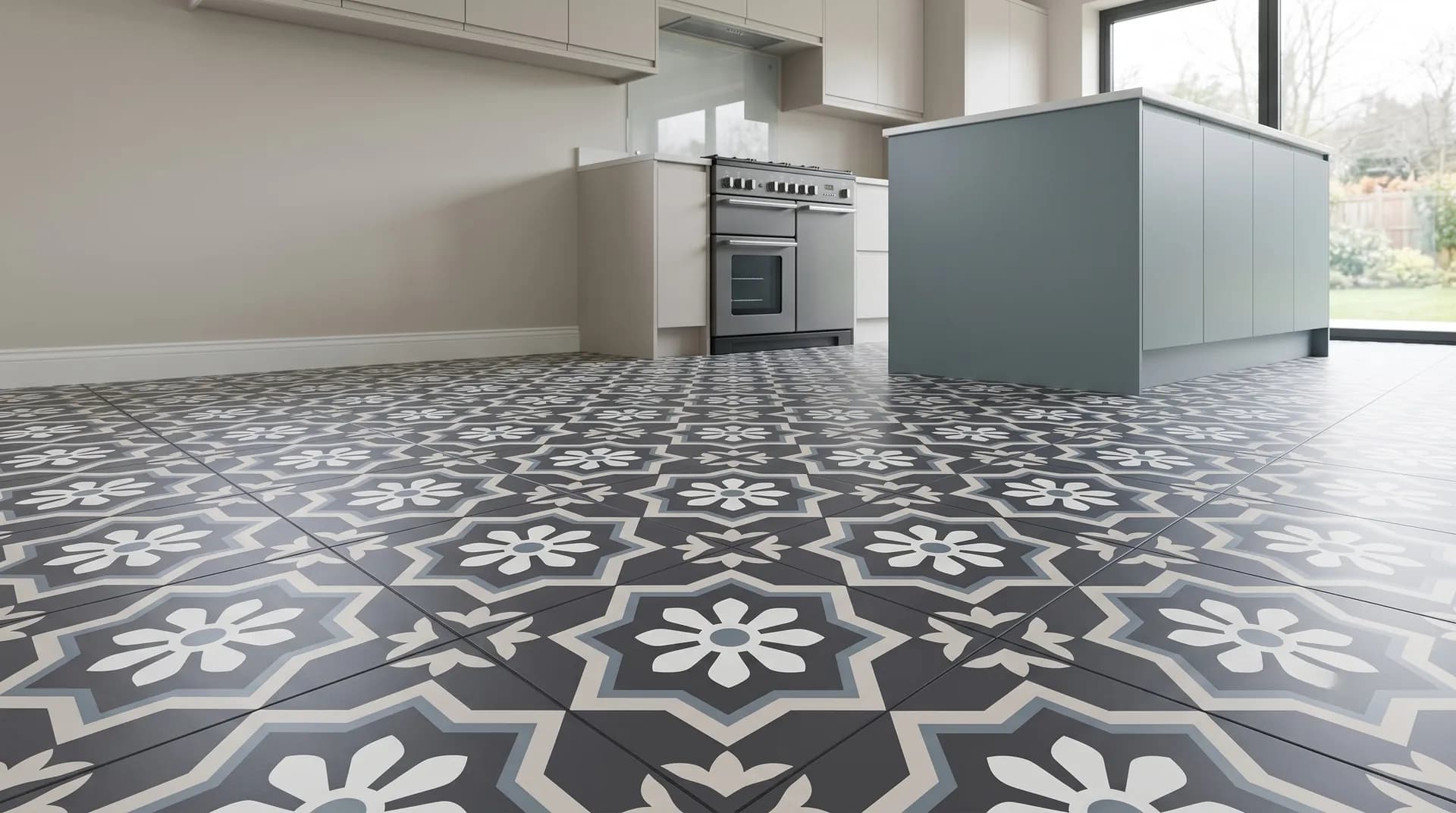 Geometric Pattern Vinyl Flooring Kitchen Liverpool